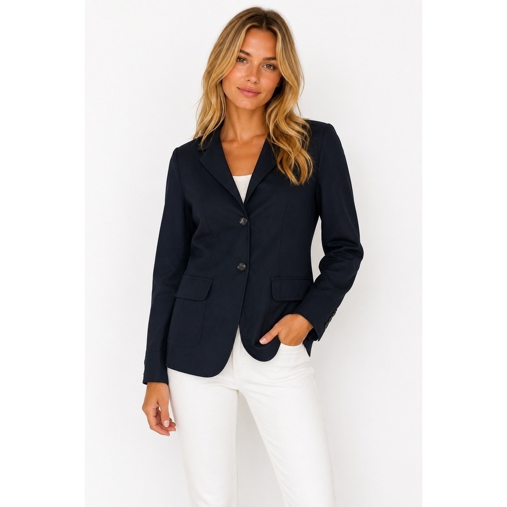 Piazza Sempione Blazer Womens IT 44 Navy Blue Wool Blend 3-Button Made in Italy